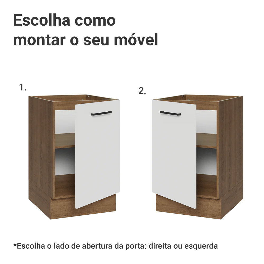 Balcão de Cozinha 50cm 1 Porta (Sem Tampo) Rustic/Branco Agata Madesa - Image 4