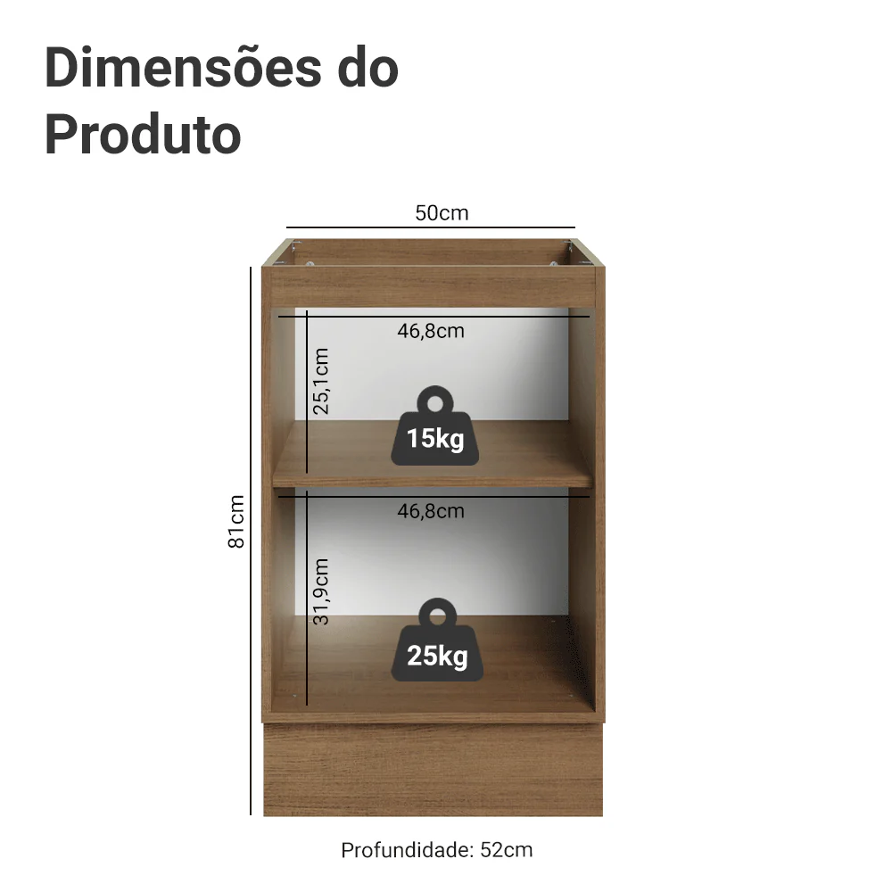 Balcão de Cozinha 50cm 1 Porta (Sem Tampo) Rustic/Cinza Agata Madesa - Image 2