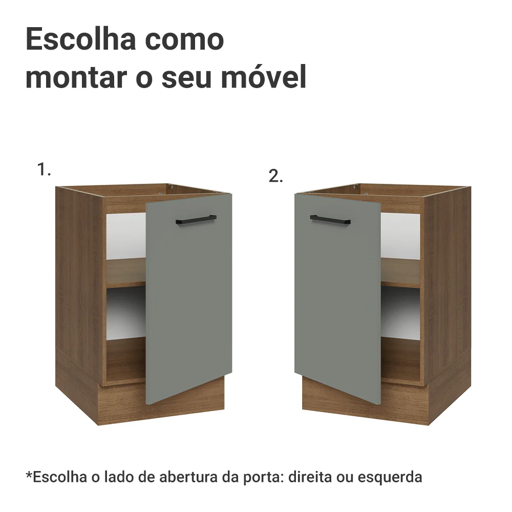 Balcão de Cozinha 50cm 1 Porta (Sem Tampo) Rustic/Cinza Agata Madesa - Image 4