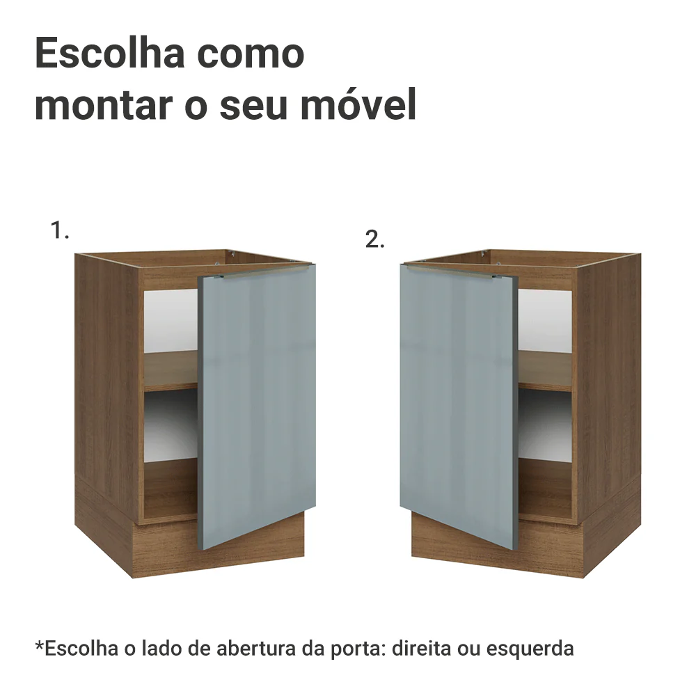 Balcão de Cozinha 50 x 60 cm 1 Porta (Sem Tampo) Rustic/Cinza Lux Madesa - Image 3