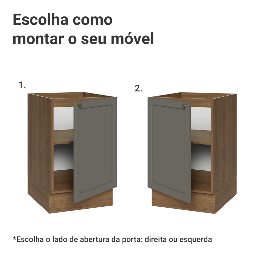 Balcão de Cozinha 50cm 1 Porta (Sem Tampo) Rustic/Cinza Vik Madesa - Image 4