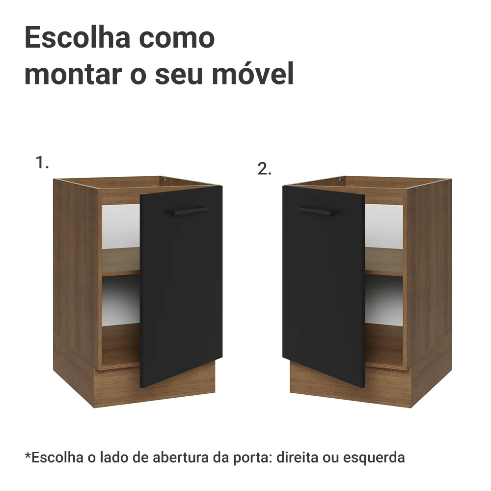 Balcão de Cozinha 50cm 1 Porta (Sem Tampo) Rustic/Preto Agata Madesa - Image 4