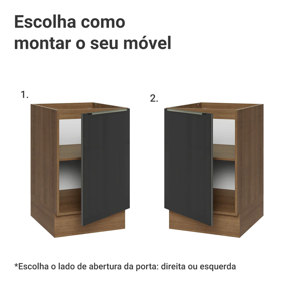 Balcão de Cozinha 50 x 60 cm 1 Porta (Sem Tampo) Rustic/Preto Lux Madesa - Image 4