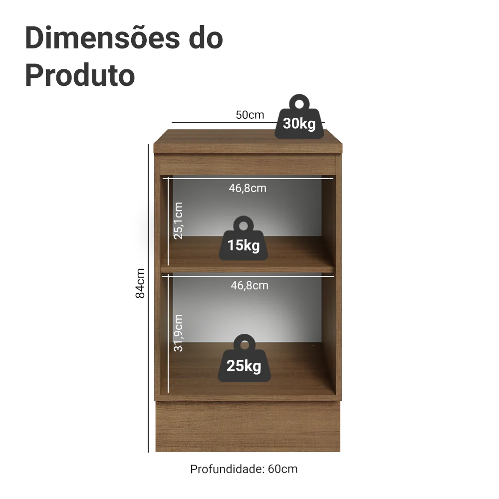 Balcão de Cozinha 50 x 60 cm 1 Porta (Com Tampo) Rustic/Preto Lux Madesa - Image 2