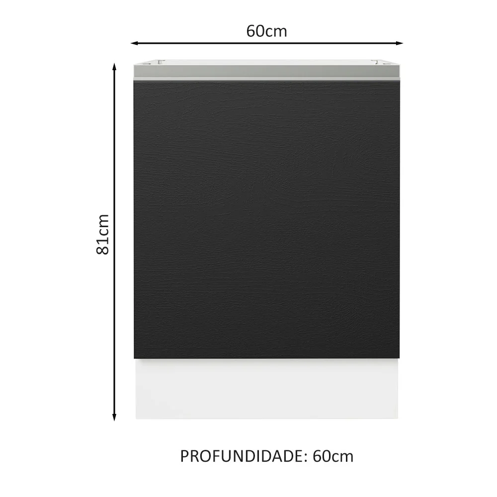 Balcão Cozinha 60 x 60 cm 1 Porta (Sem Tampo) Branco/Preto Glamy Madesa - Image 2