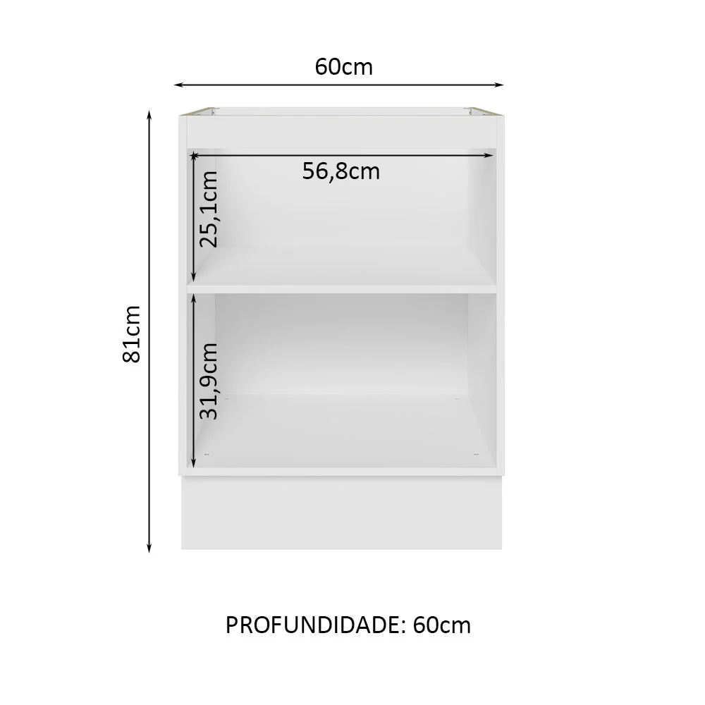 Balcão Cozinha 60 x 60 cm 1 Porta (Sem Tampo) Branco/Preto Glamy Madesa - Image 3