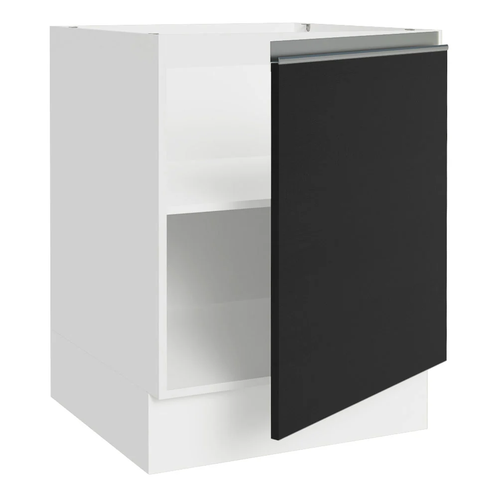 Balcão Cozinha 60 x 60 cm 1 Porta (Sem Tampo) Branco/Preto Glamy Madesa - Image 5