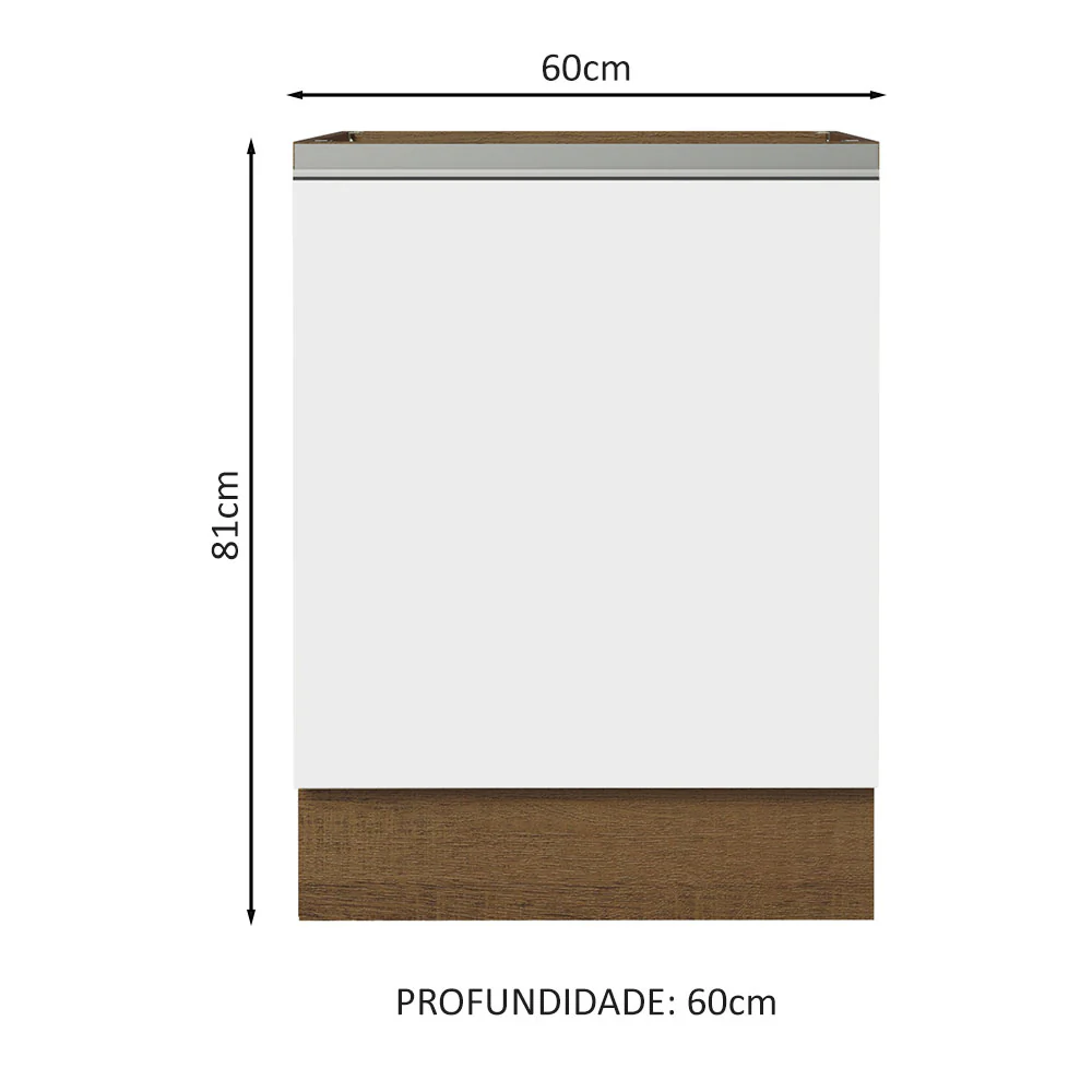 Balcão Cozinha 60 x 60 cm 1 Porta (Sem Tampo) Rustic/Branco Glamy Madesa - Image 2