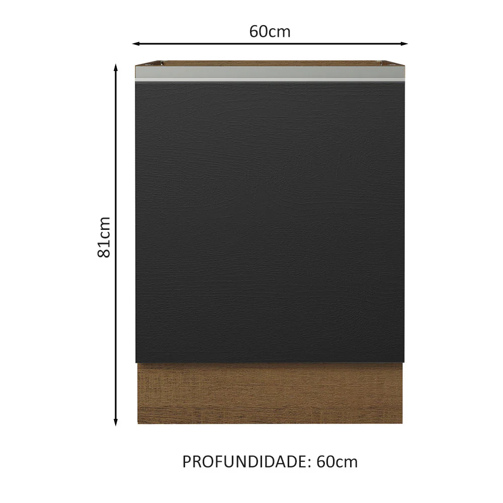 Balcão Cozinha 60 x 60 cm 1 Porta (Sem Tampo) Rustic/Preto Glamy Madesa - Image 2