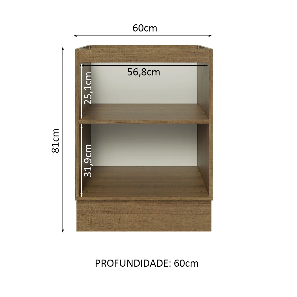 Balcão Cozinha 60 x 60 cm 1 Porta (Sem Tampo) Rustic/Preto Glamy Madesa - Image 3