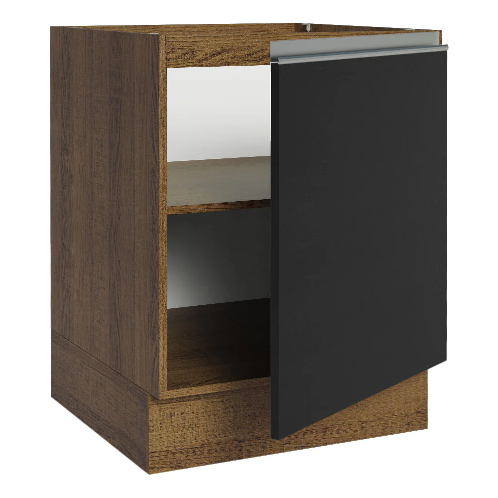 Balcão Cozinha 60 x 60 cm 1 Porta (Sem Tampo) Rustic/Preto Glamy Madesa - Image 5