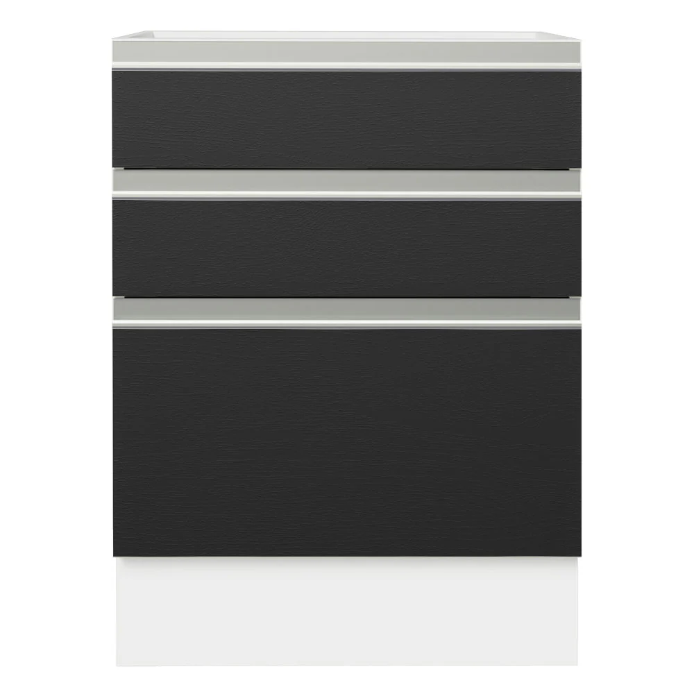 Balcão Cozinha 60 x 60 cm 3 Gavetas (Sem Tampo) Branco/Preto Glamy Madesa - Image 5