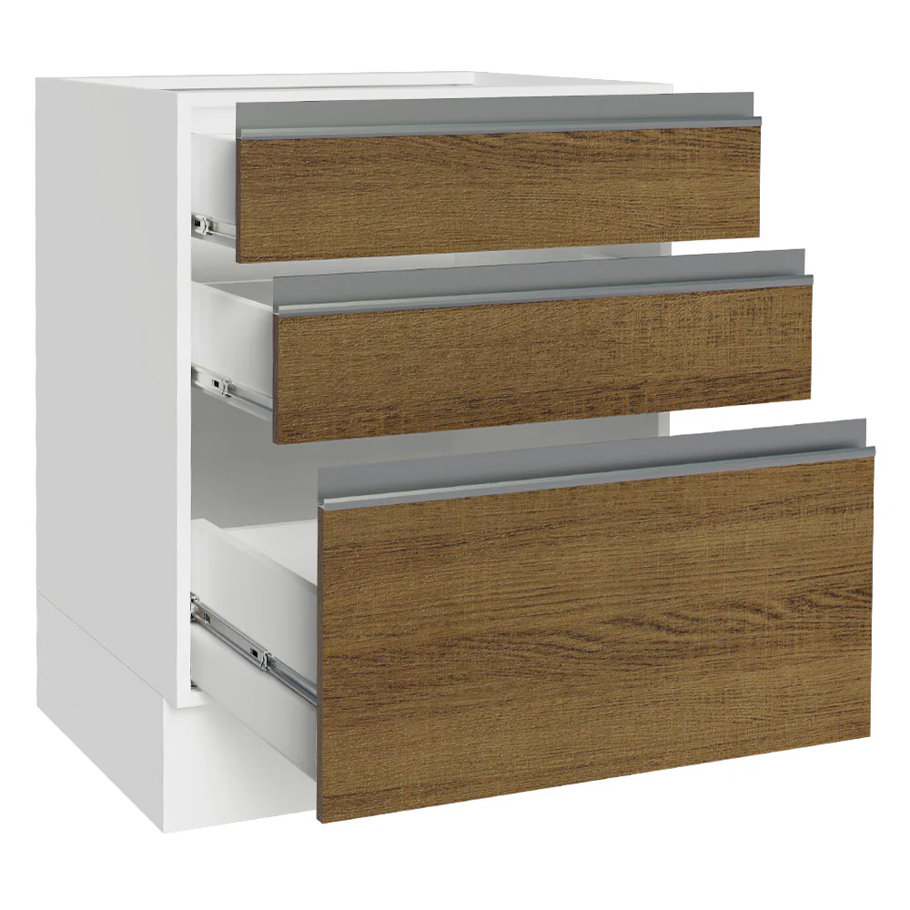 Balcão Cozinha 60 x 60 cm 3 Gavetas (Sem Tampo) Branco/Rustic Glamy Madesa - Image 3