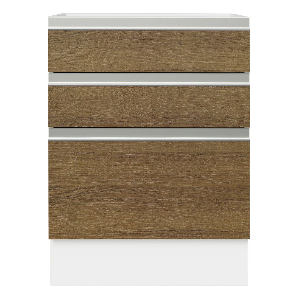 Balcão Cozinha 60 x 60 cm 3 Gavetas (Sem Tampo) Branco/Rustic Glamy Madesa - Image 5