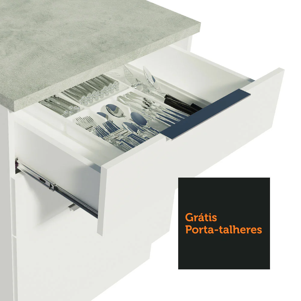 Balcão Cozinha 60 x 60 cm 3 Gavetas (Sem Tampo) Branco Stella Madesa - Image 7