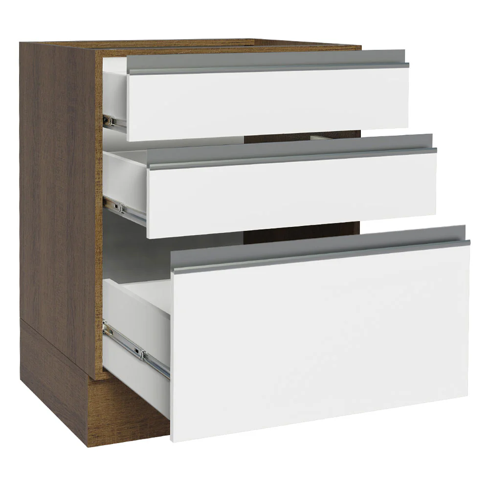 Balcão Cozinha 60 x 60 cm 3 Gavetas (Sem Tampo) Rustic/Branco Glamy Madesa - Image 3