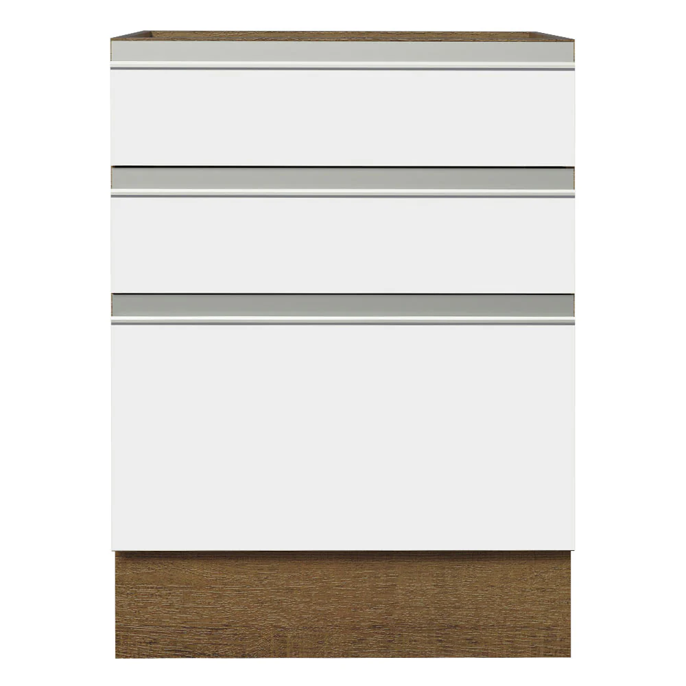 Balcão Cozinha 60 x 60 cm 3 Gavetas (Sem Tampo) Rustic/Branco Glamy Madesa - Image 5