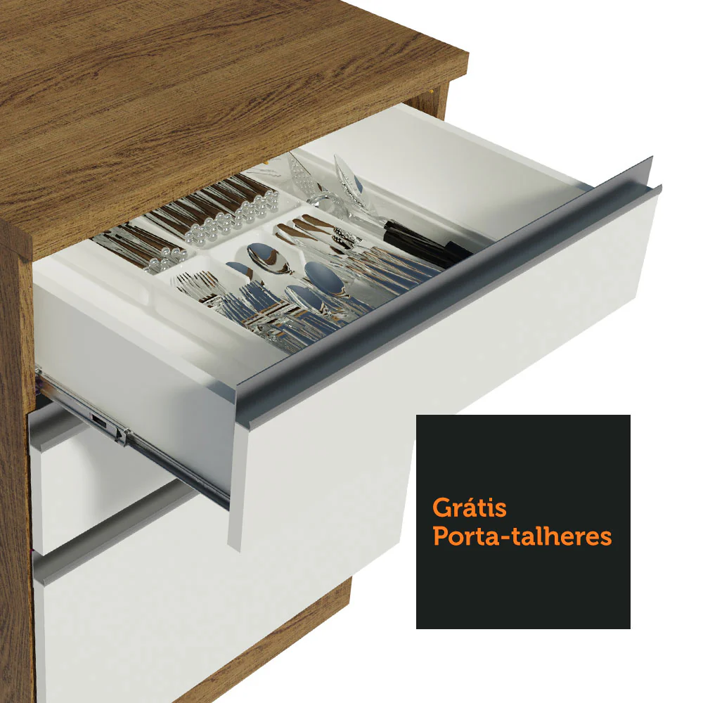 Balcão Cozinha 60 x 60 cm 3 Gavetas (Sem Tampo) Rustic/Branco Glamy Madesa - Image 8