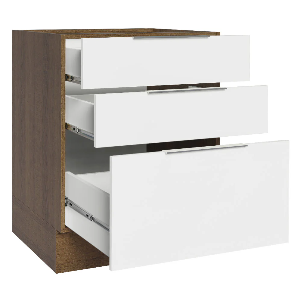 Balcão Cozinha 60 x 60 cm 3 Gavetas (Sem Tampo) Rustic/Branco Stella Madesa - Image 3