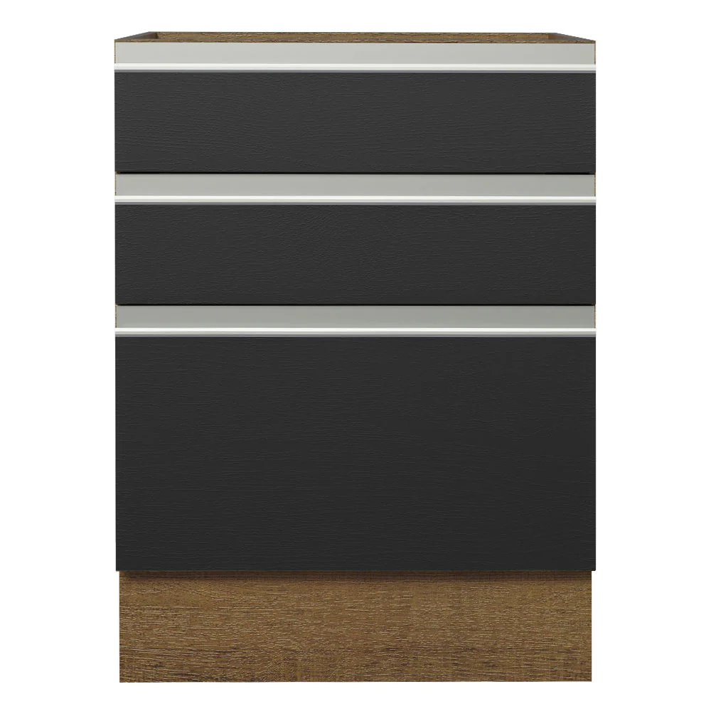Balcão Cozinha 60 x 60 cm 3 Gavetas (Sem Tampo) Rustic/Preto Glamy Madesa - Image 5