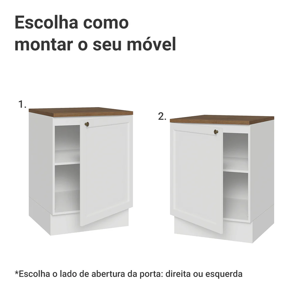 Balcão de Cozinha 60 x 60 cm 1 Porta (Com Tampo) Branco/Rustic Vik Madesa - Image 4