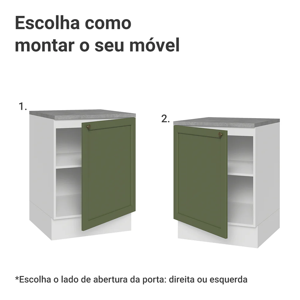 Balcão de Cozinha 60 x 60 cm 1 Porta (Com Tampo) Branco/Verde Vik Madesa - Image 4