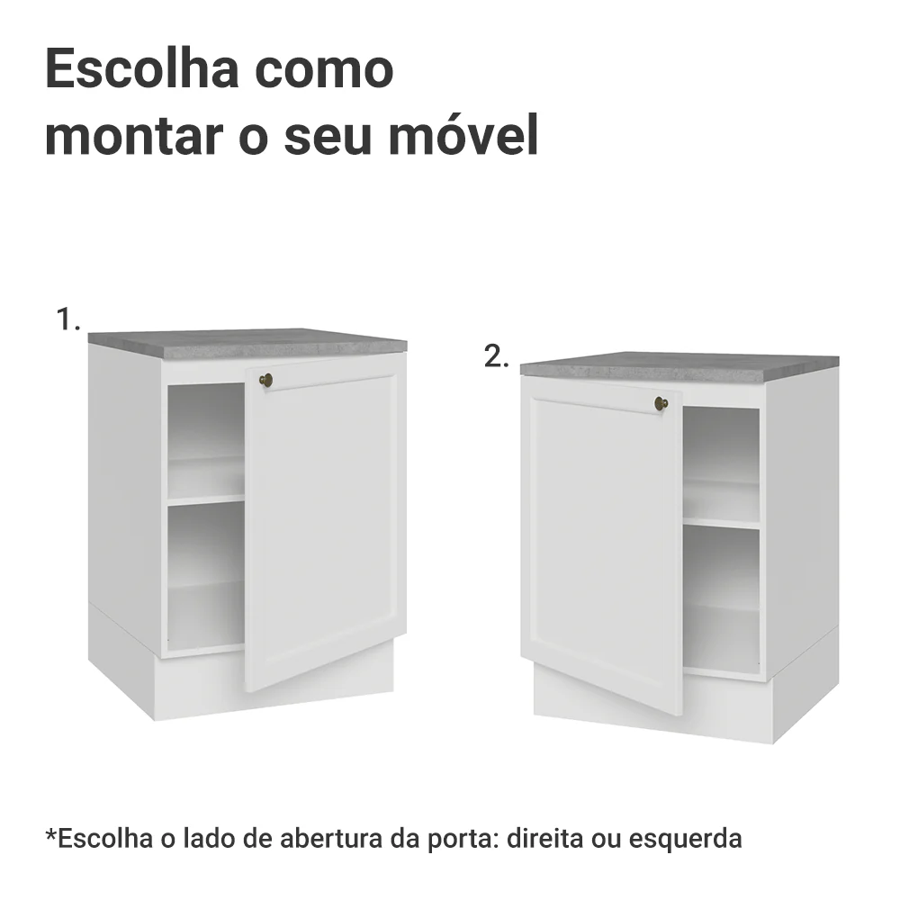 Balcão de Cozinha 60 x 60 cm 1 Porta (Com Tampo) Branco Vik Madesa - Image 4