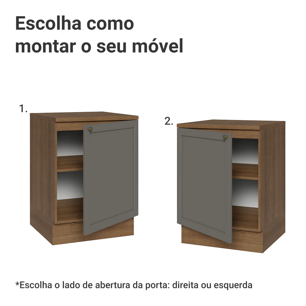 Balcão de Cozinha 60 x 60 cm 1 Porta (Com Tampo) Rustic/Cinza Vik Madesa - Image 4