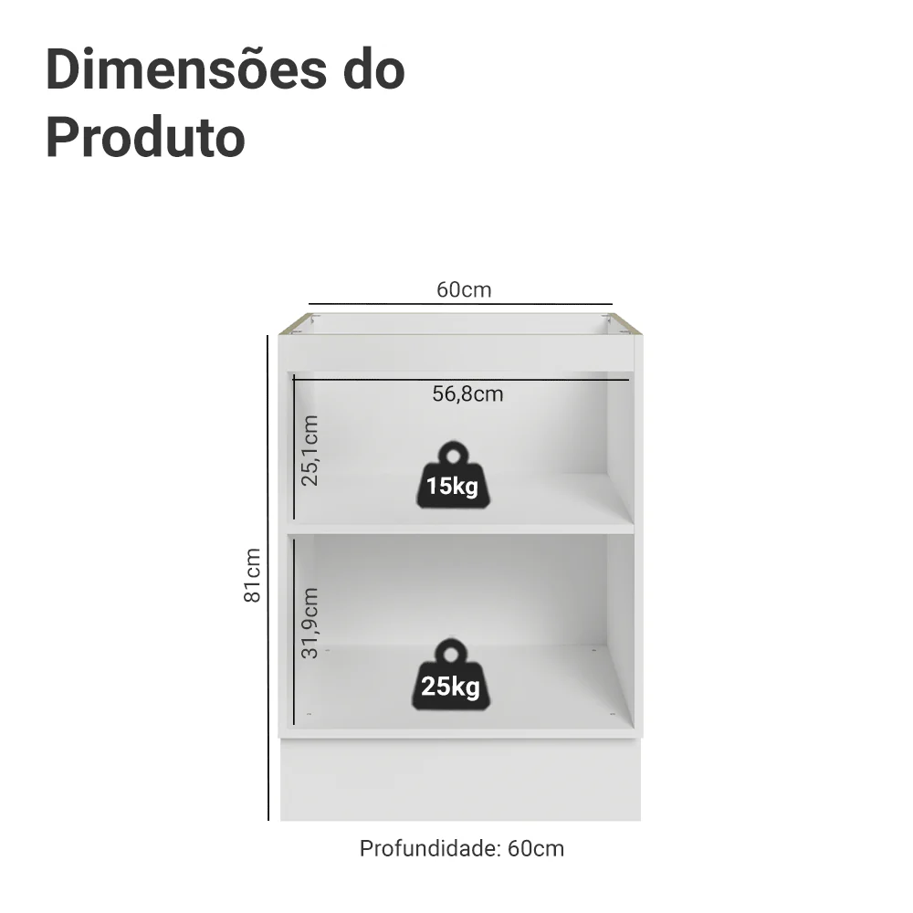 Balcão de Cozinha 60 x 60 cm 1 Porta (Sem Tampo) Branco/Cinza Vik Madesa - Image 2