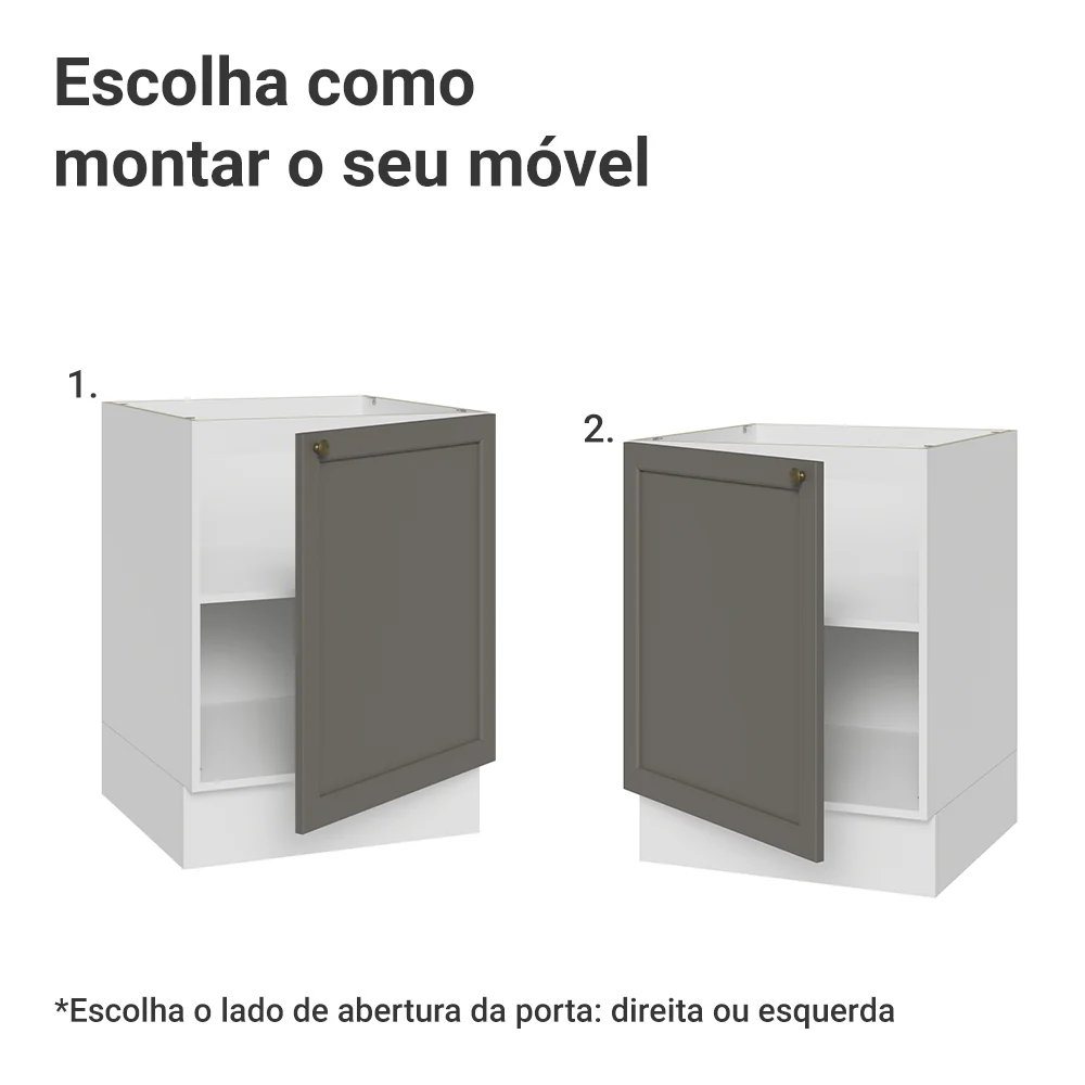 Balcão de Cozinha 60 x 60 cm 1 Porta (Sem Tampo) Branco/Cinza Vik Madesa - Image 4