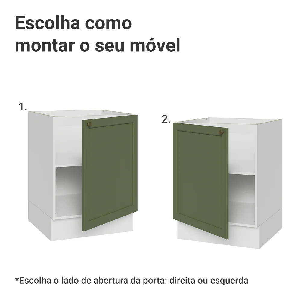 Balcão de Cozinha 60 x 60 cm 1 Porta (Sem Tampo) Branco/Verde Vik Madesa - Image 4