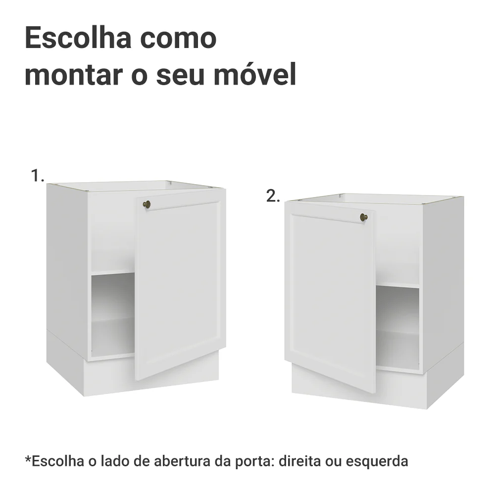 Balcão de Cozinha 60 x 60 cm 1 Porta (Sem Tampo) Branco Vik Madesa - Image 4