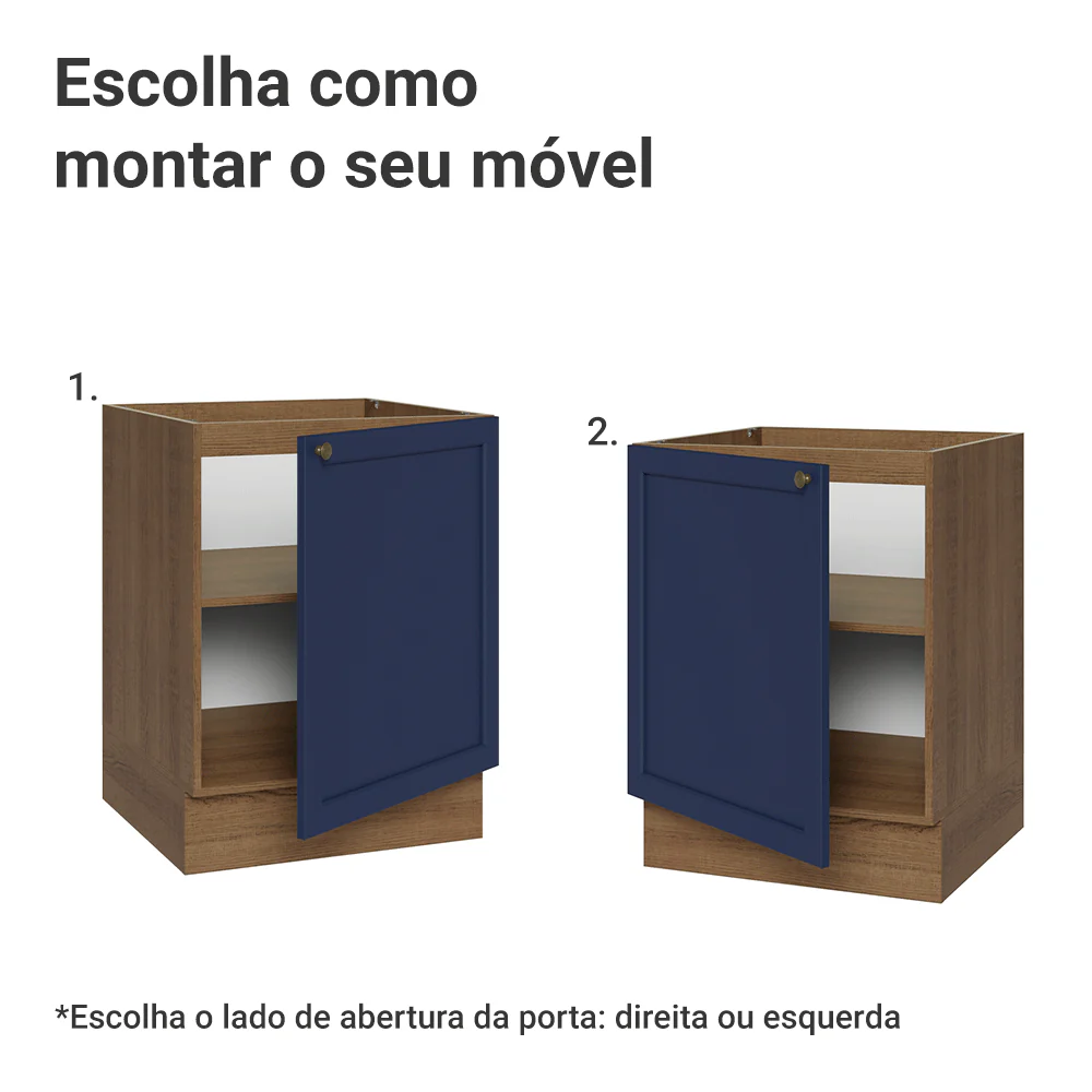 Balcão de Cozinha 60 x 60 cm 1 Porta (Sem Tampo) Rustic/Azul Vik Madesa - Image 4