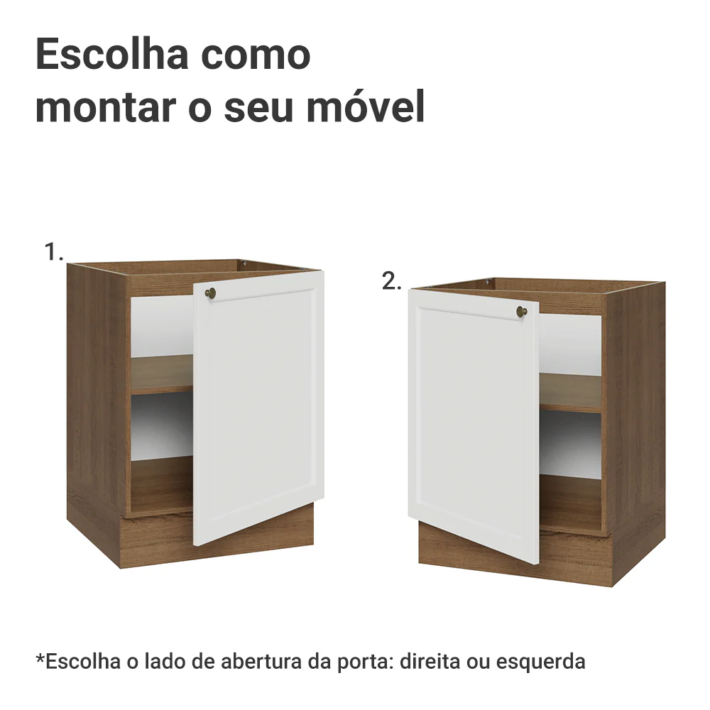 Balcão de Cozinha 60 x 60 cm 1 Porta (Sem Tampo) Rustic/Branco Vik Madesa - Image 4