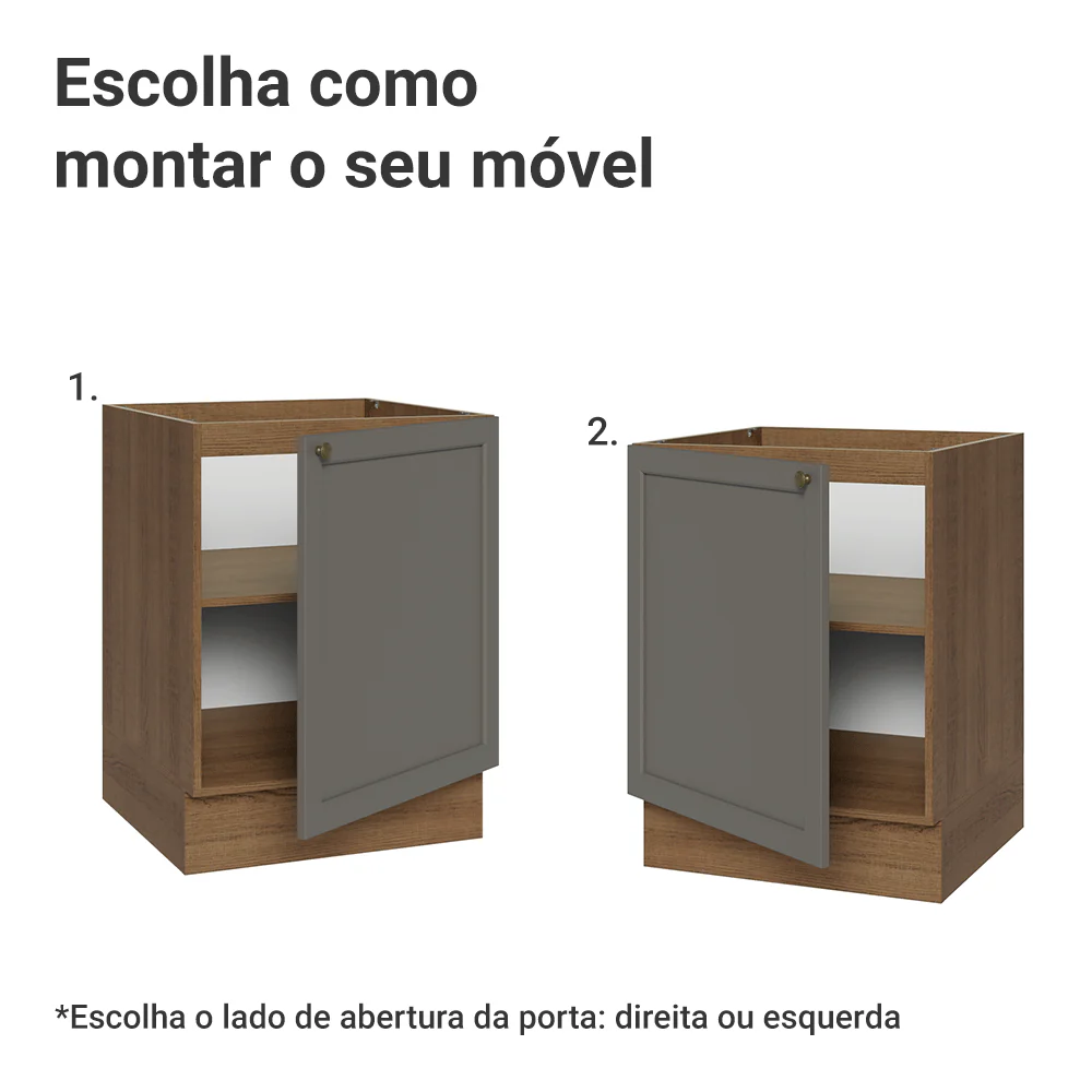 Balcão de Cozinha 60 x 60 cm 1 Porta (Sem Tampo) Rustic/Cinza Vik Madesa - Image 4