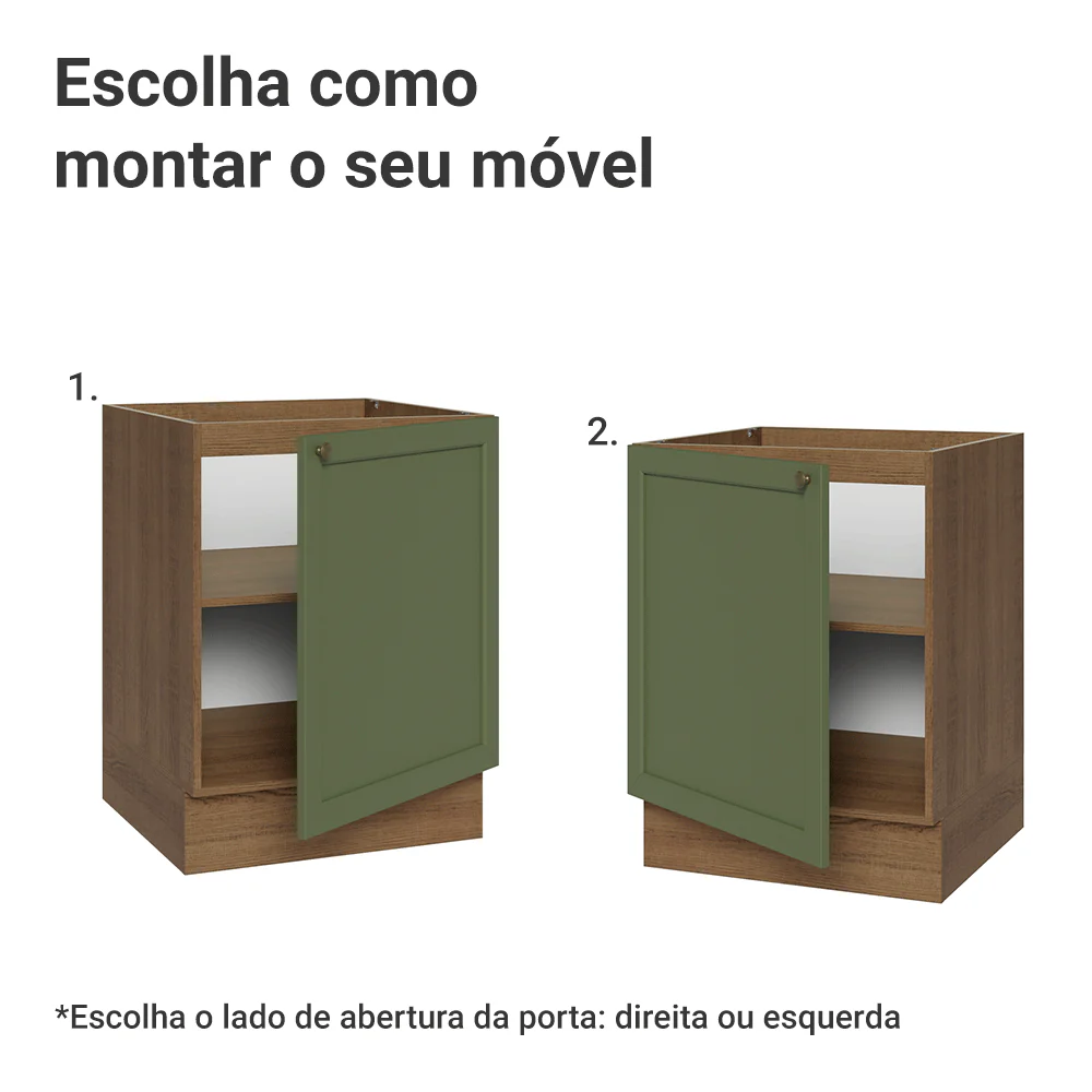 Balcão de Cozinha 60 x 60 cm 1 Porta (Sem Tampo) Rustic/Verde Vik Madesa - Image 4