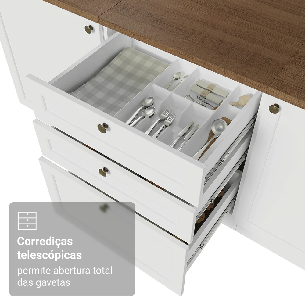 Balcão de Cozinha 60 x 60 cm 3 Gavetas (Com Tampo) Branco/Rustic Vik Madesa - Image 7