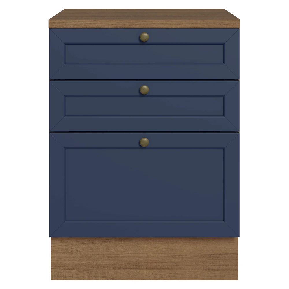 Balcão de Cozinha 60 x 60 cm 3 Gavetas (Com Tampo) Rustic/Azul Vik Madesa - Image 4