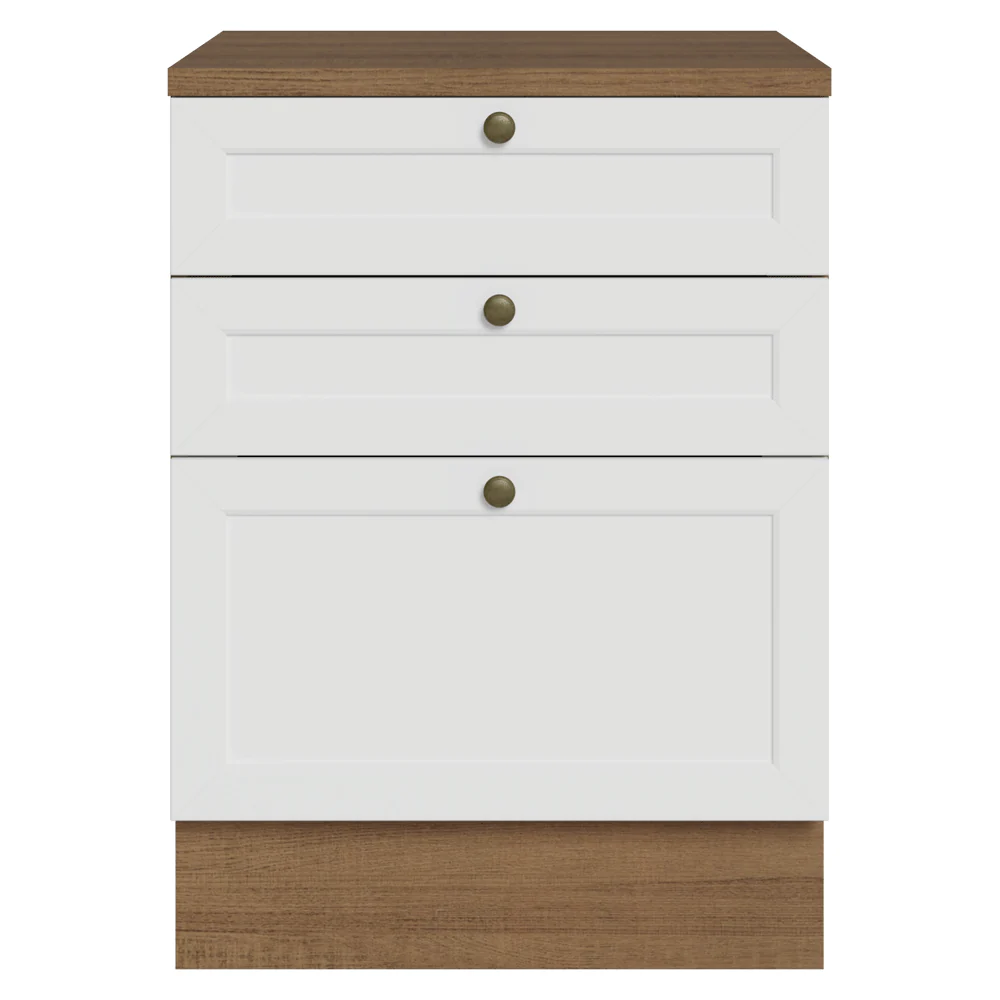Balcão de Cozinha 60 x 60 cm 3 Gavetas (Com Tampo) Rustic/Branco Vik Madesa - Image 4