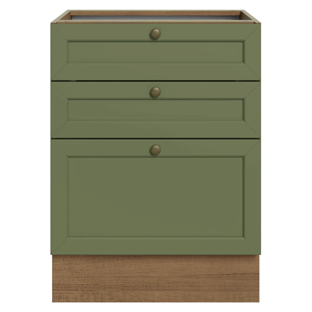 Balcão de Cozinha 60 x 60 cm 3 Gavetas (Sem Tampo) Rustic/Verde Vik Madesa - Image 4