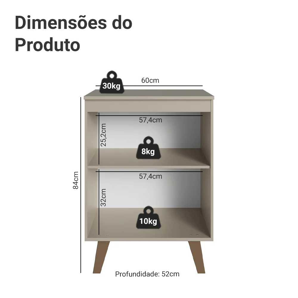 Balcão de Cozinha 60 cm 1 Porta Com Pés Crema Nice Madesa - Image 2