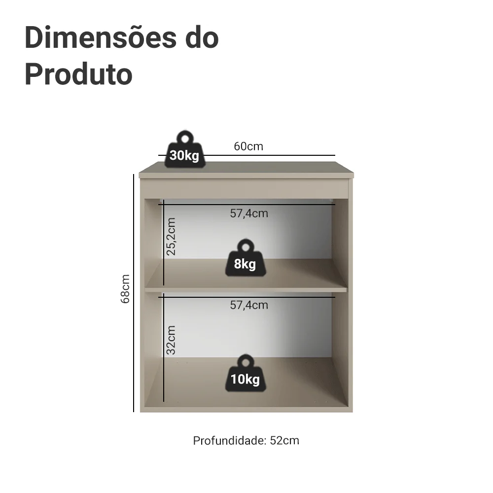 Balcão de Cozinha 60 cm 1 Porta Suspenso Crema Nice Madesa - Image 2