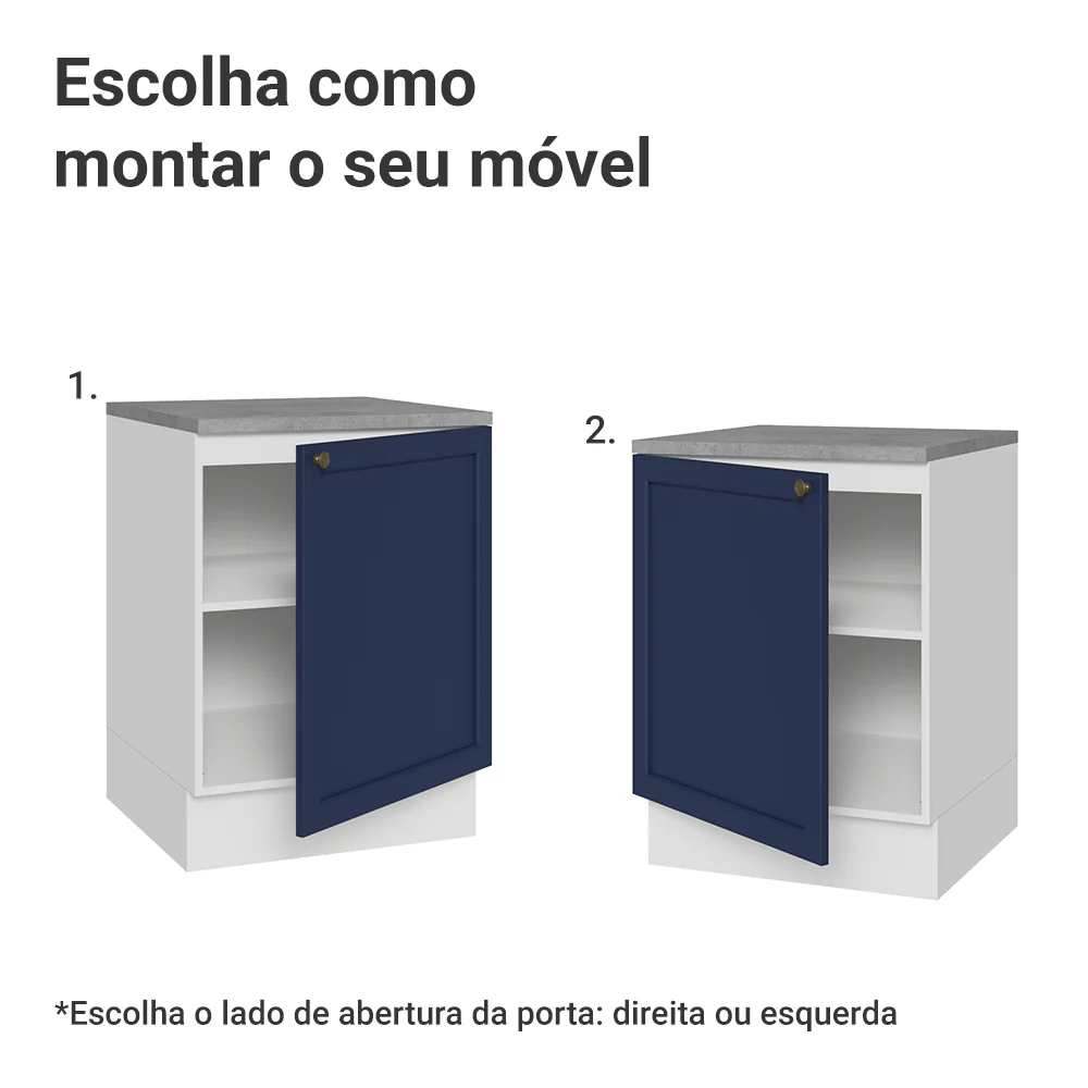 Balcão de Cozinha 60 cm 1 Porta Branco/Azul Vik Madesa - Image 4