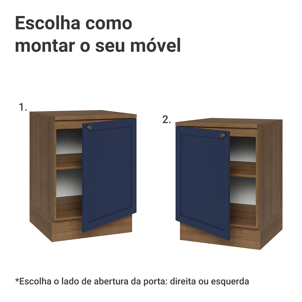 Balcão de Cozinha 60 cm 1 Porta Rustic/Azul Vik Madesa - Image 4