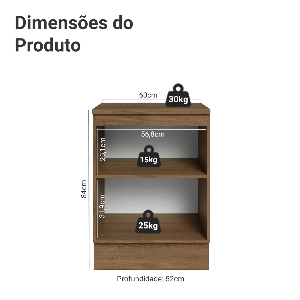 Balcão de Cozinha 60 cm 1 Porta Rustic/Verde Vik Madesa - Image 2