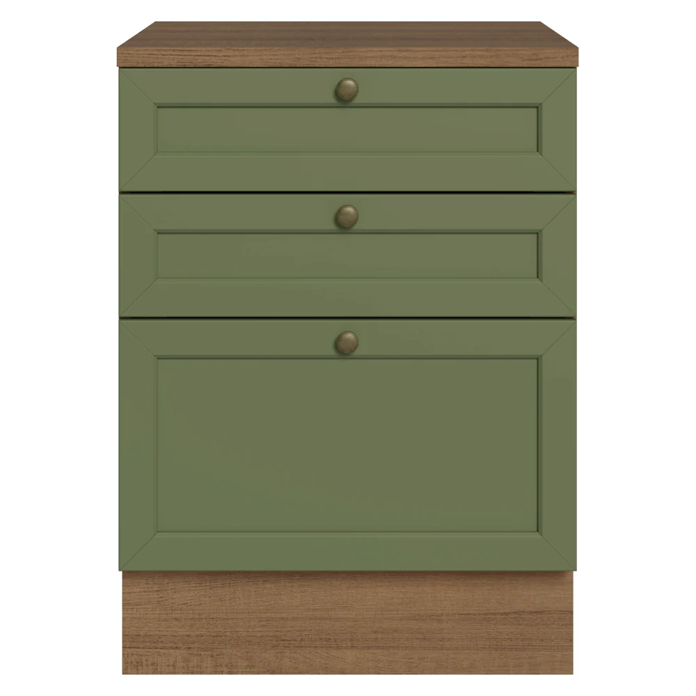 Balcão de Cozinha 60 cm 3 Gavetas Rustic/Verde Vik Madesa - Image 4