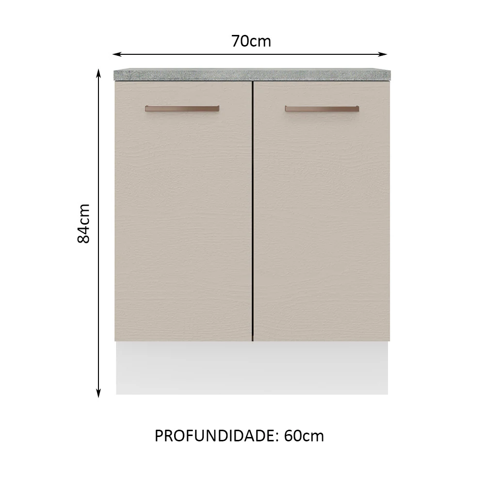 Balcão de Cozinha 70 x 60 cm 2 Portas (Com Tampo) Branco/Crema Agata Madesa - Image 2