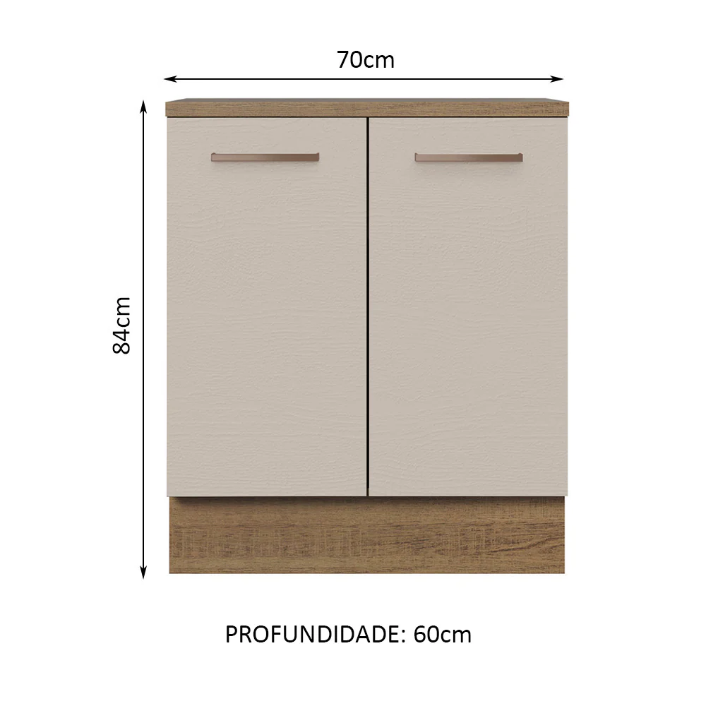Balcão de Cozinha 70 x 60 cm 2 Portas (Com Tampo) Rustic/Crema Agata Madesa - Image 2