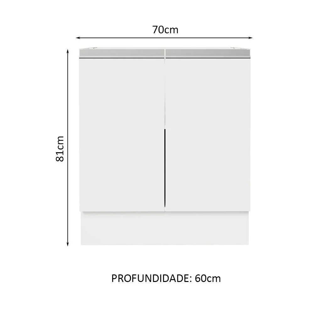 Balcão Cozinha 70 x 60 cm 2 Portas (Sem Tampo) Branco Glamy Madesa - Image 2