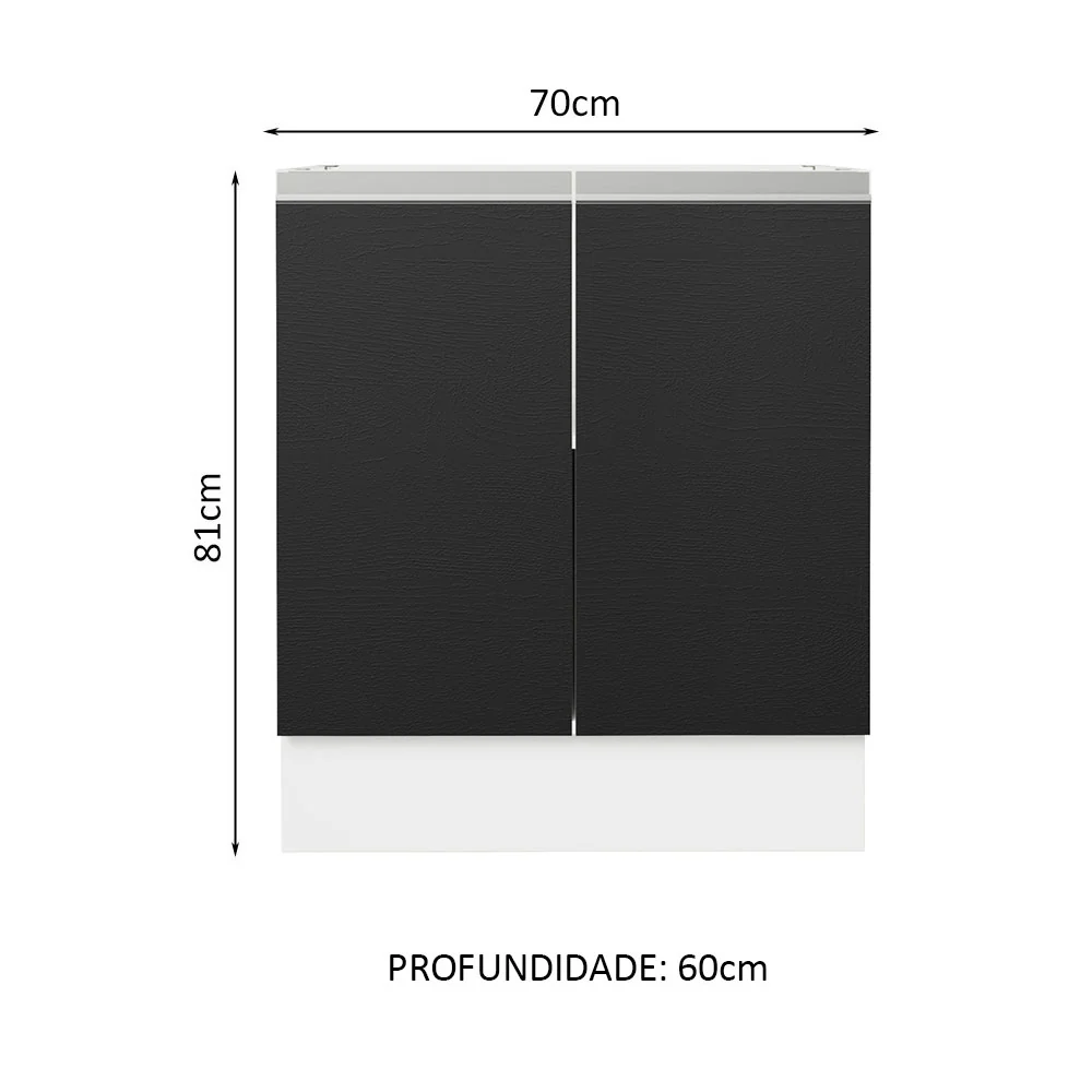 Balcão Cozinha 70 x 60 cm 2 Portas (Sem Tampo) Branco/Preto Glamy Madesa - Image 2